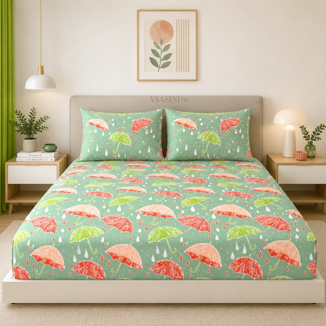 Monsoon Magic Umbrella Mint Green Bedsheet
