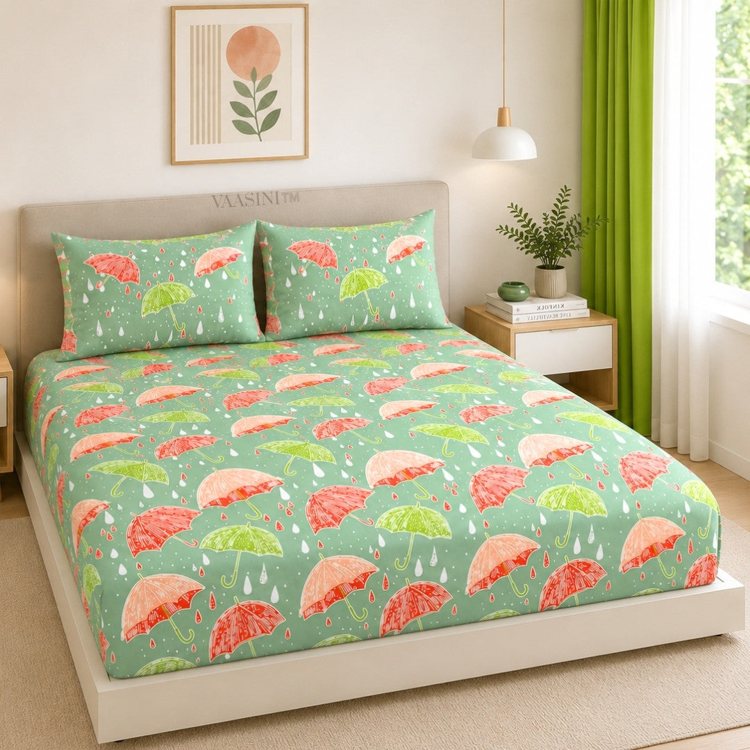 Monsoon Magic Umbrella Mint Green Bedsheet