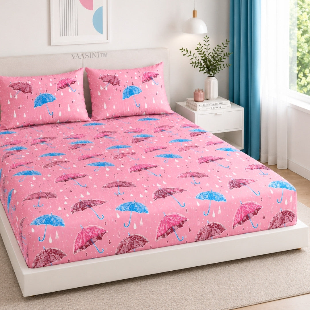 Monsoon Magic Umbrella Candy Pink Bedsheet