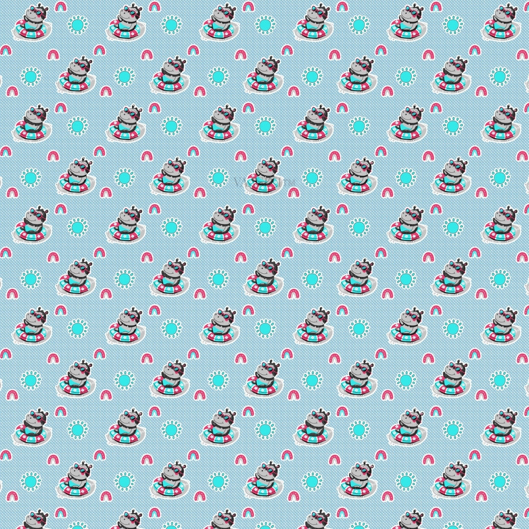 Summer Hippo Powder Blue Kids Bedsheet