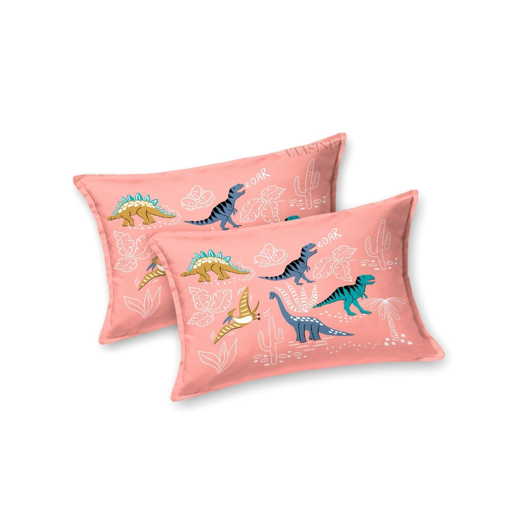 Dino Roar Coral Peach Kids Bedsheet