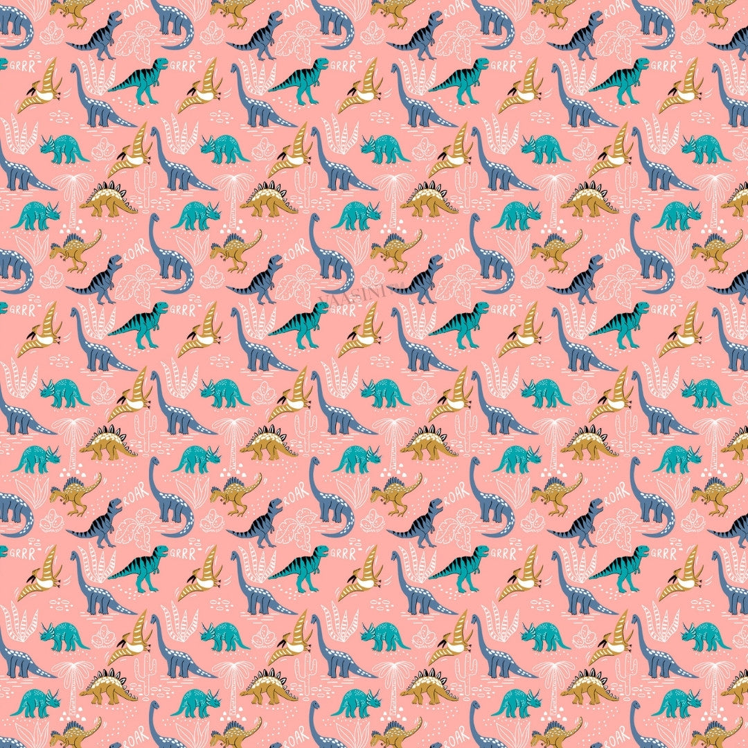 Dino Roar Coral Peach Kids Bedsheet