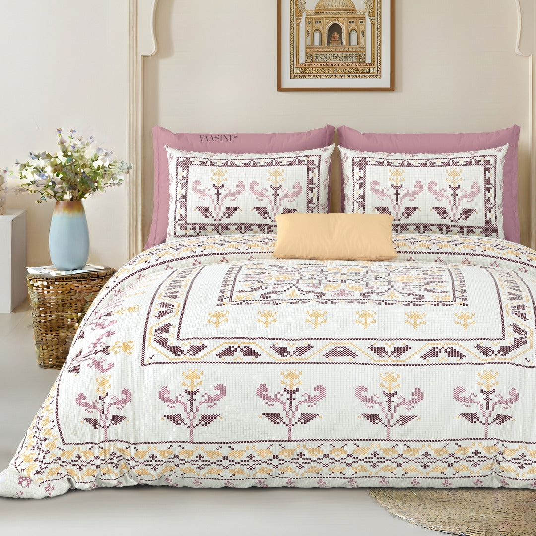 Regal Tulip Mauve & Wine Pure Cotton King Size Bedsheet