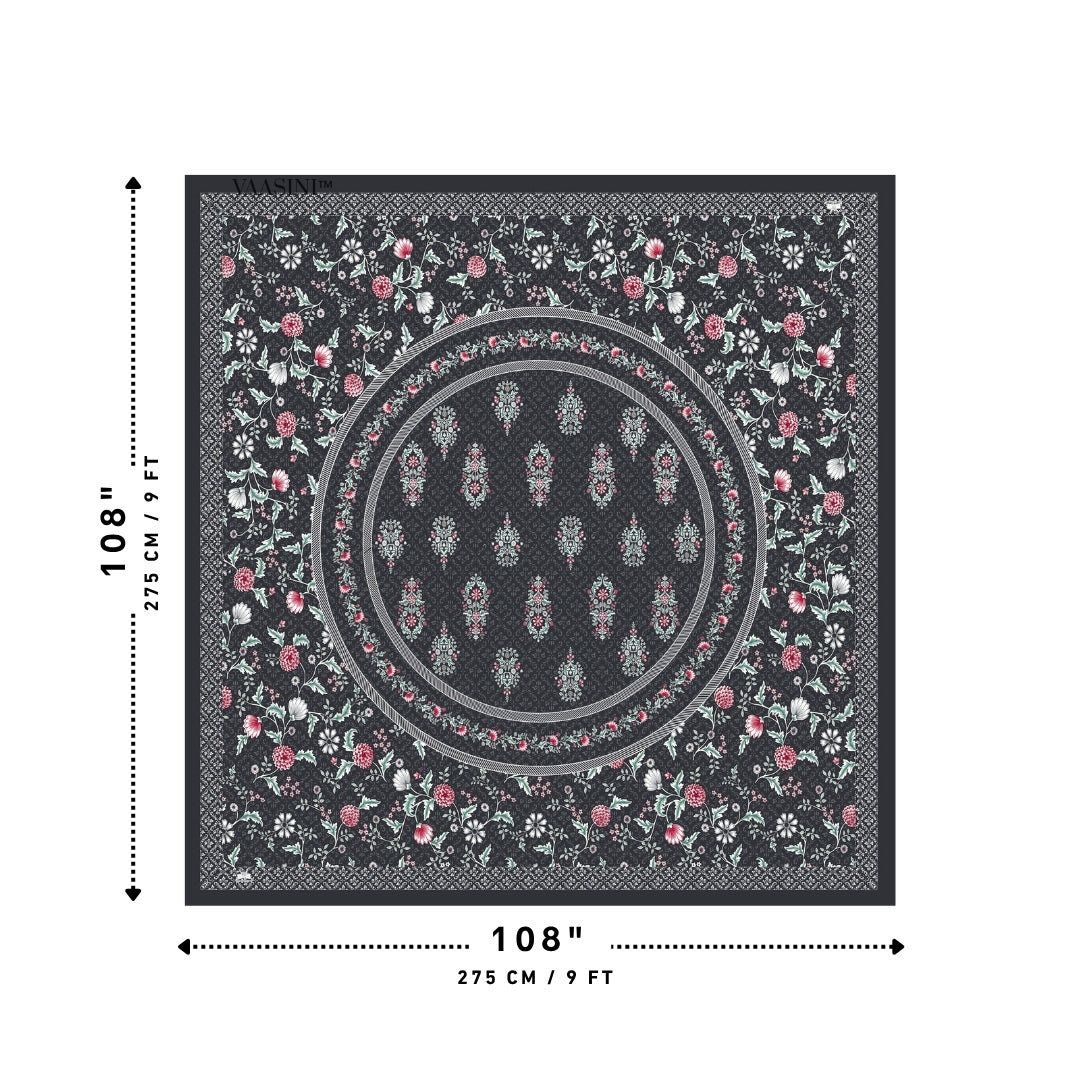 Shahi Darbar Central Medallion Deep Ink Navy Premium Pure Cotton King Size Bedsheet