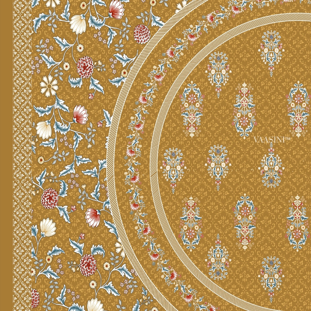 Shahi Darbar Central Medallion Roasted Amber Premium Pure Cotton King Size Bedsheet