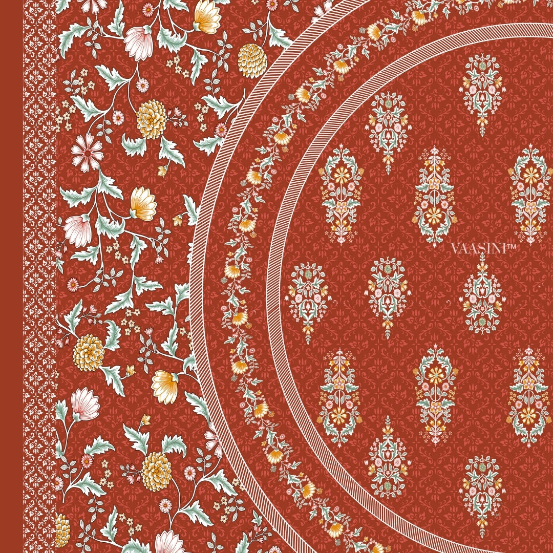 Shahi Darbar Central Medallion Tuscan Ruby Premium Pure Cotton King Size Bedsheet