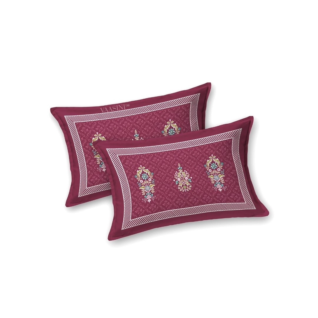 Shahi Darbar Central Medallion Berry Maroon Premium Pure Cotton King Size Bedsheet