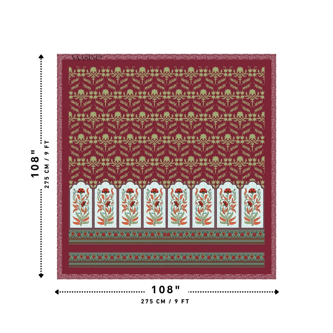 Mehrab Botanical Panel Velvet Mulberry Premium Pure Cotton King Size Bedsheet