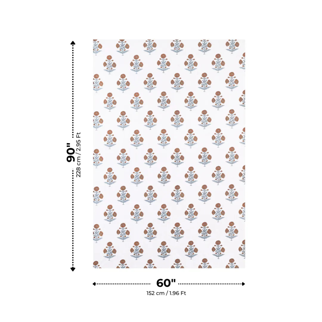 Rust Orange and Slate Blue Vintage Floral Stem Single Bedsheet
