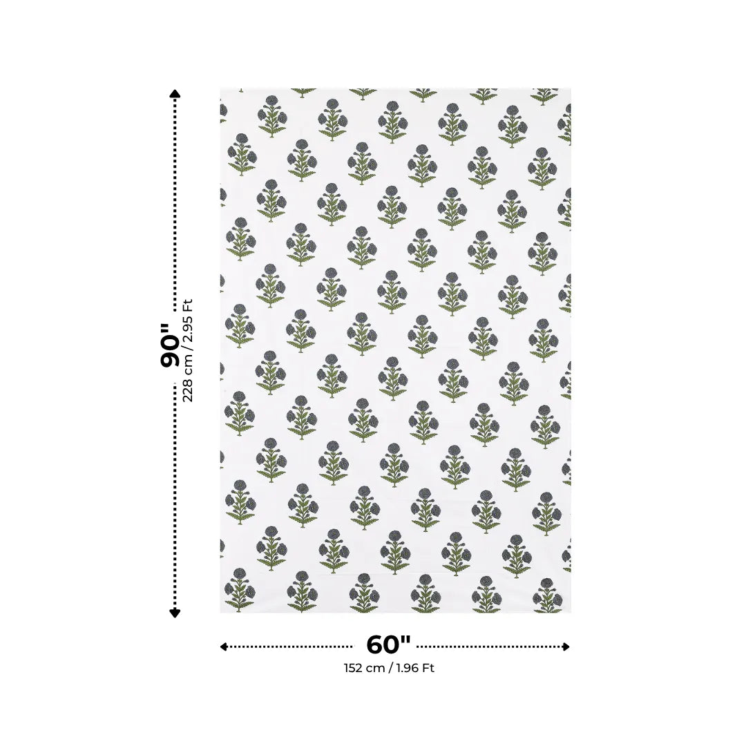 Indigo Blue Marigold Floral Buti Traditional Single Bedsheet