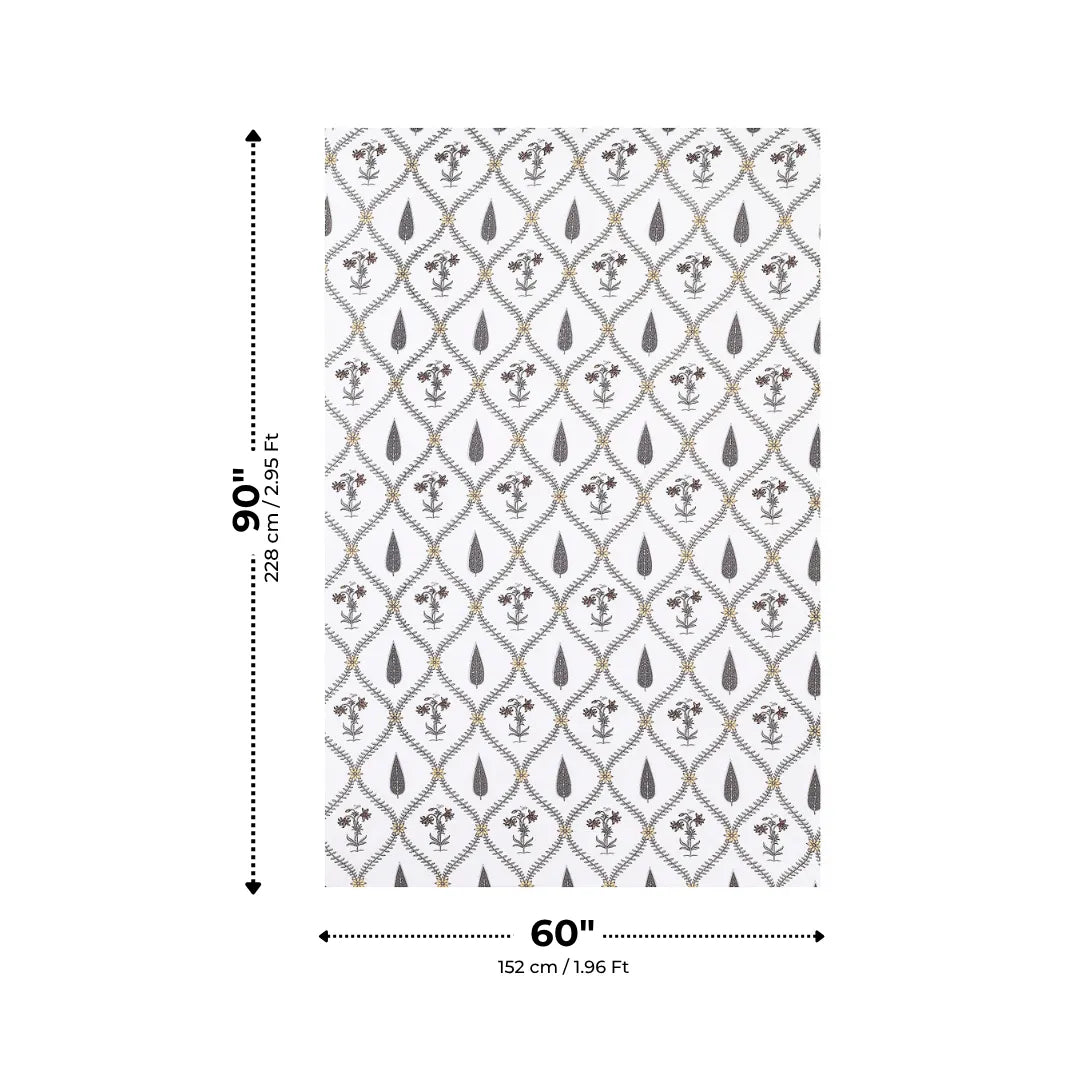 Charcoal Black Floral Vine Jali and Leaf Motif Single Bedsheet