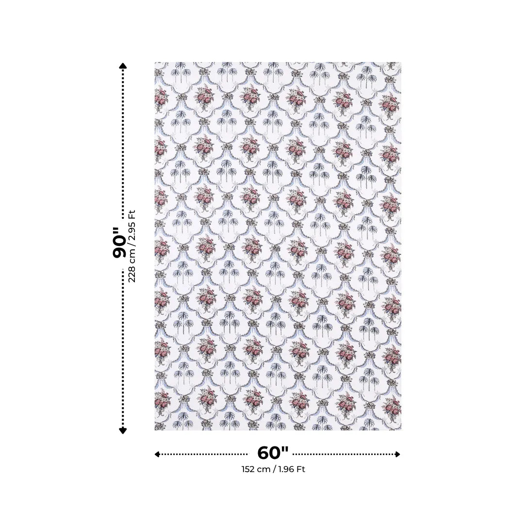Vintage Maroon Floral Cluster and Indigo Palm Net Single Bedsheet