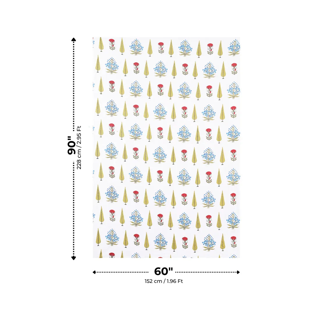 Sky Blue Floral Boota and Mustard Cypress Tree Single Bedsheet