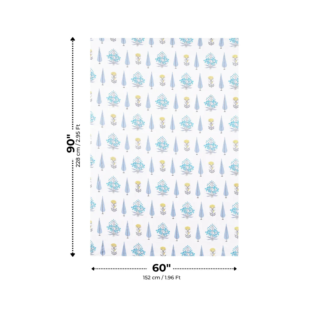 Classic Indigo Floral Cluster and Cobalt Cypress Tree Single Bedsheet