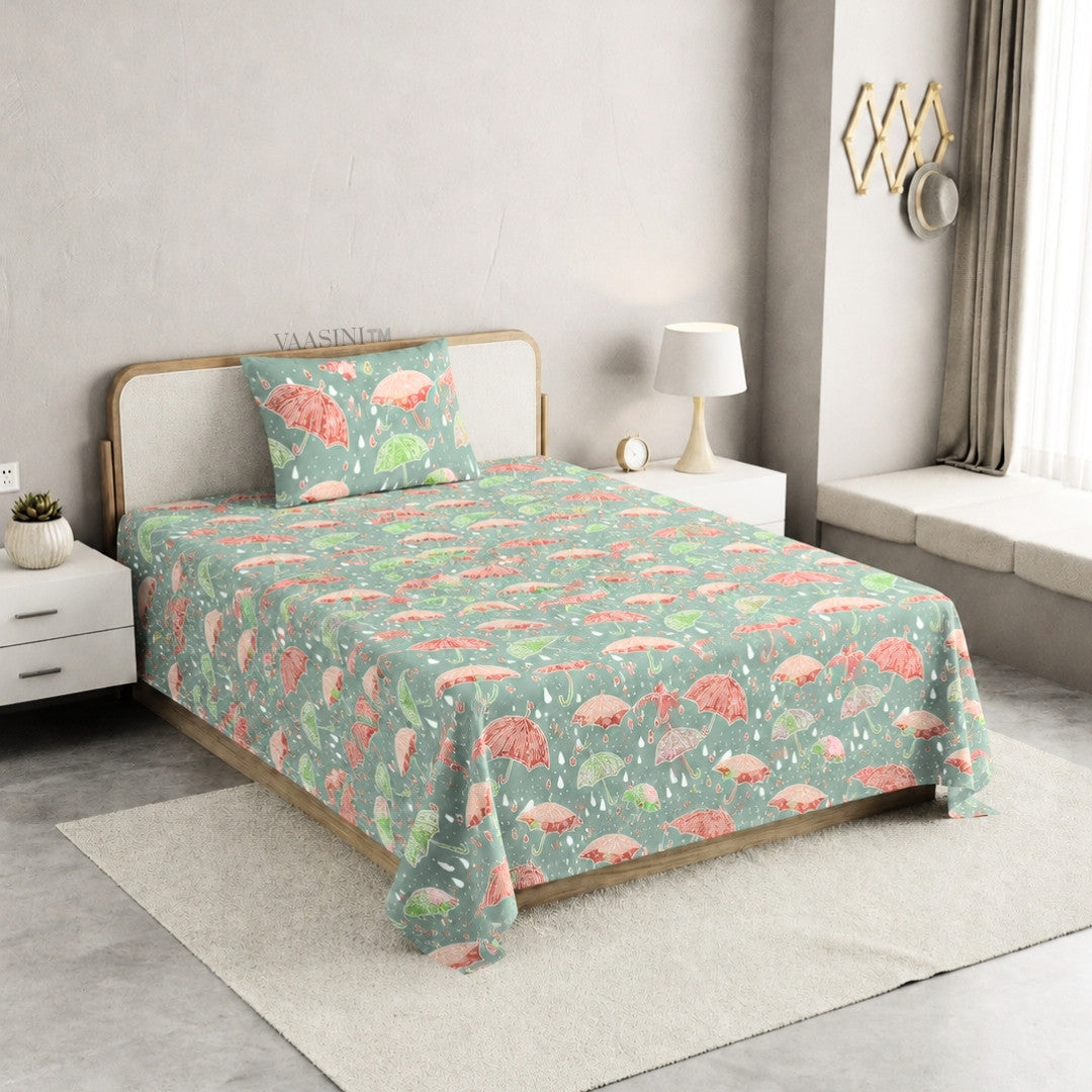 Monsoon Magic Umbrella Mint Green Bedsheet