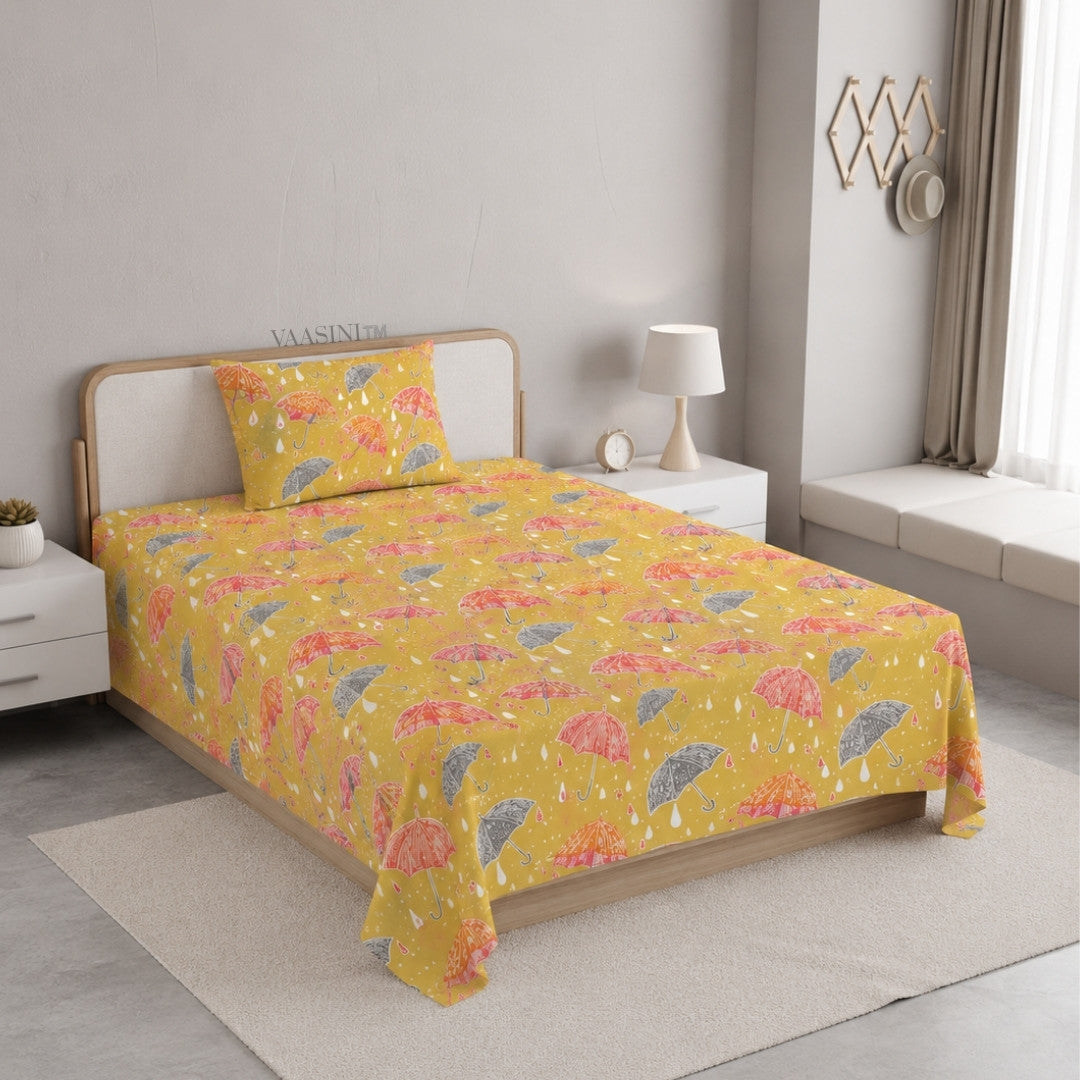 Monsoon Magic Umbrella Sunshine Yellow Bedsheet