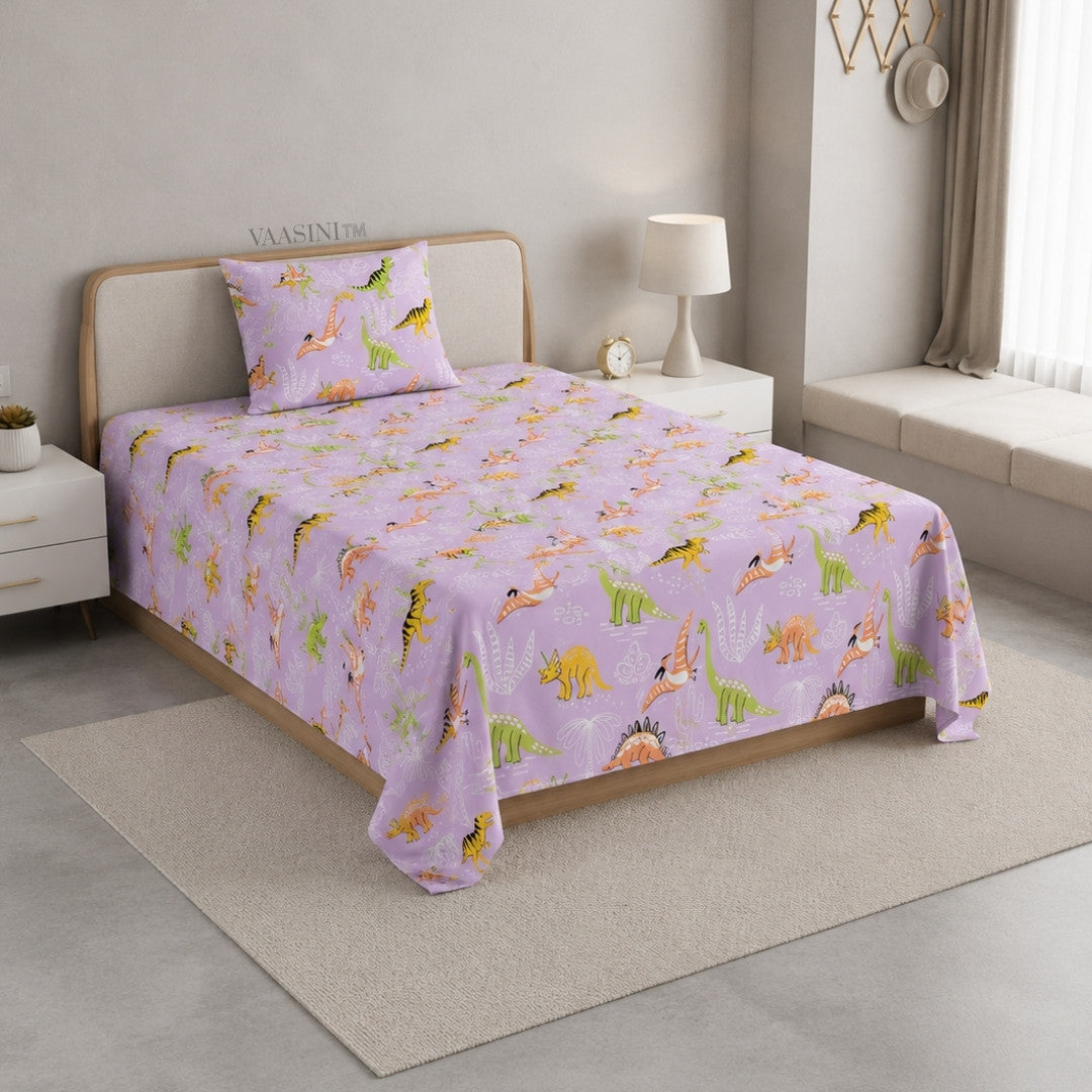 Dino Roar Pastel Lavender Kids Bedsheet