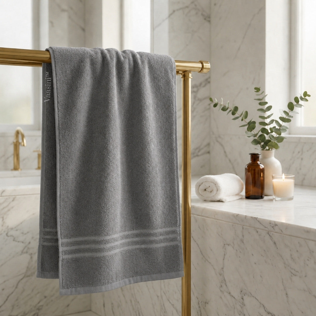 Terry Cotton Soft & Absorbent Solid Silver Grey 400 GSM Bath Towel