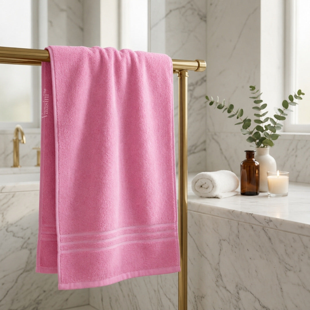 Terry Cotton Soft & Absorbent Solid Baby Pink 400 GSM Bath Towel