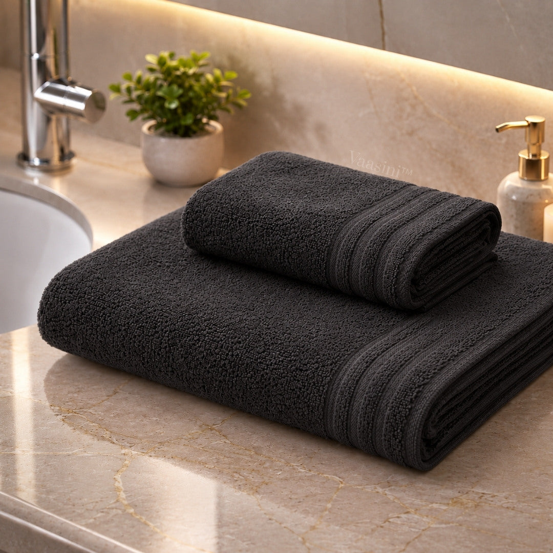 Terry Cotton Ultrasoft & Durable Solid Charcoal Grey 400 GSM Bath & Hand Towel Combo
