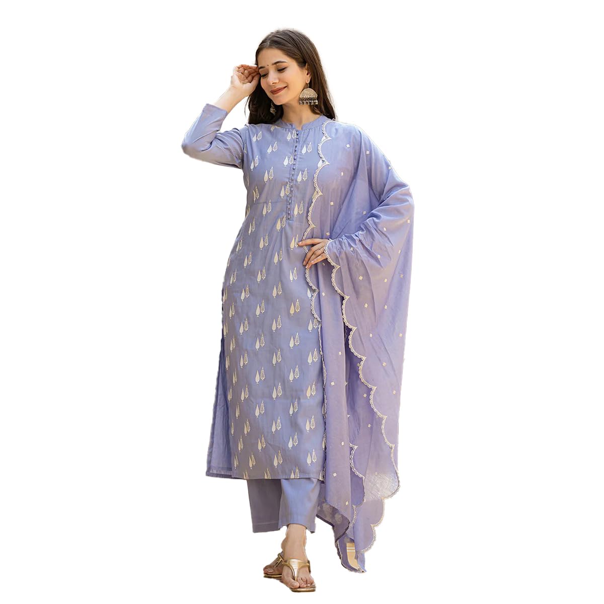 Women's Silk Blend Solid Straight Kurta Pant with Dupatta Set