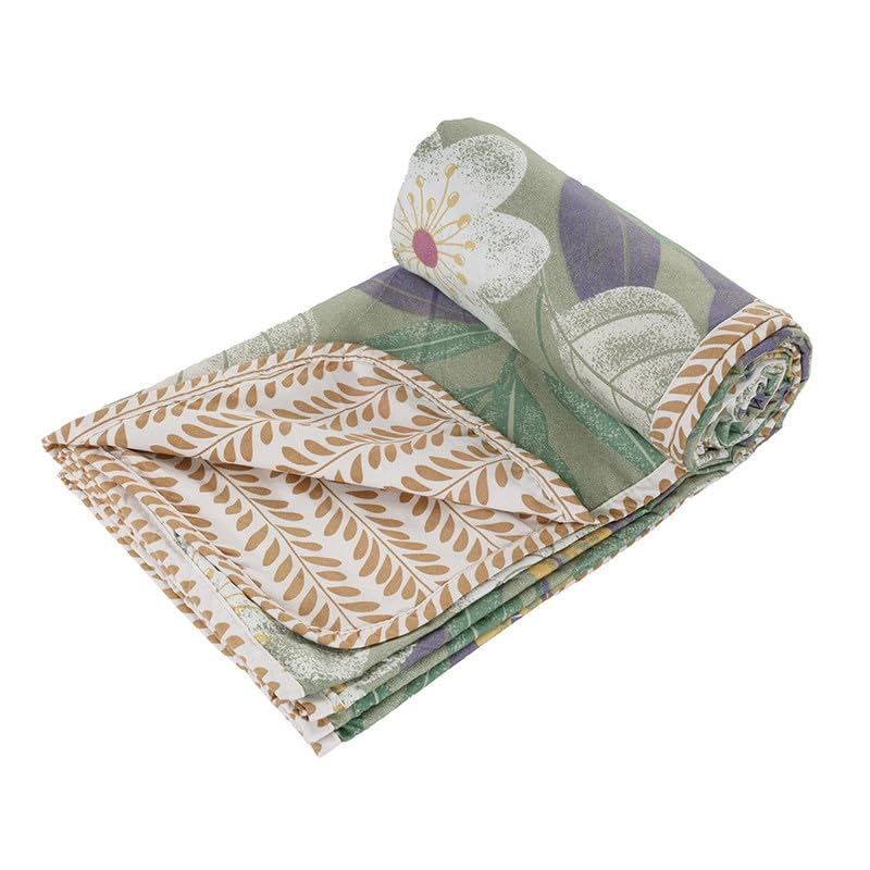 Pure Cotton 120 GSM Reversible Soft Lightweight Printed Single Bed Blanket/AC Dohar/Skin Friendly Dohar-152 x 225 cm - Light Green & Beige