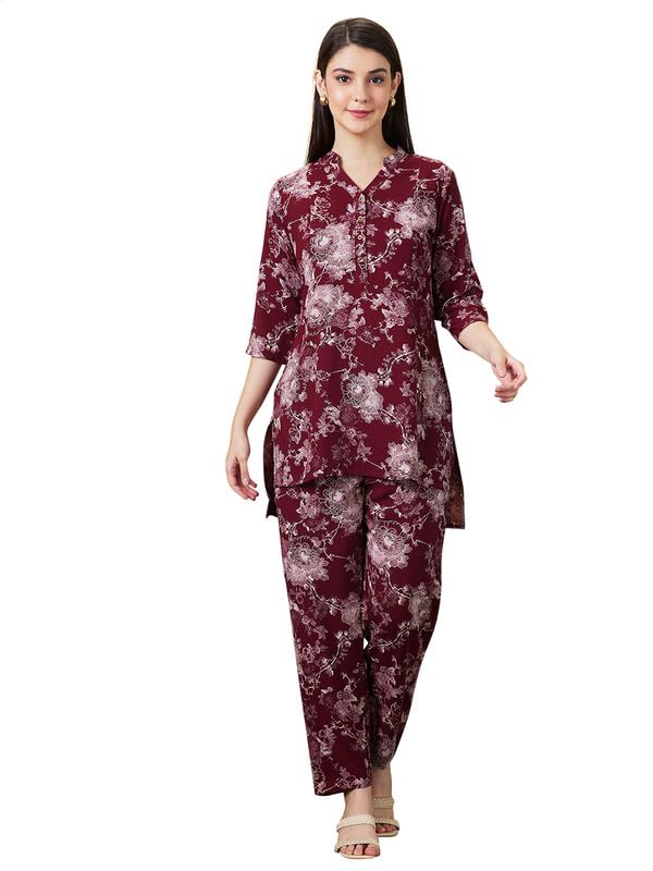 AV2 Women Rayon Maternity Tunic & Bottom Coord Set Maroon XL(2426BXL)