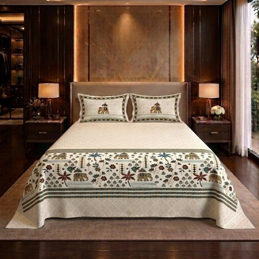 Grand Safari Teal & Desert Sand Pure Cotton King Size Bedsheet