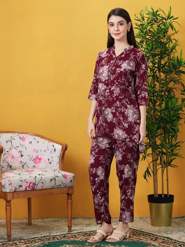 AV2 Women Rayon Maternity Tunic & Bottom Coord Set Maroon XL(2426BXL)