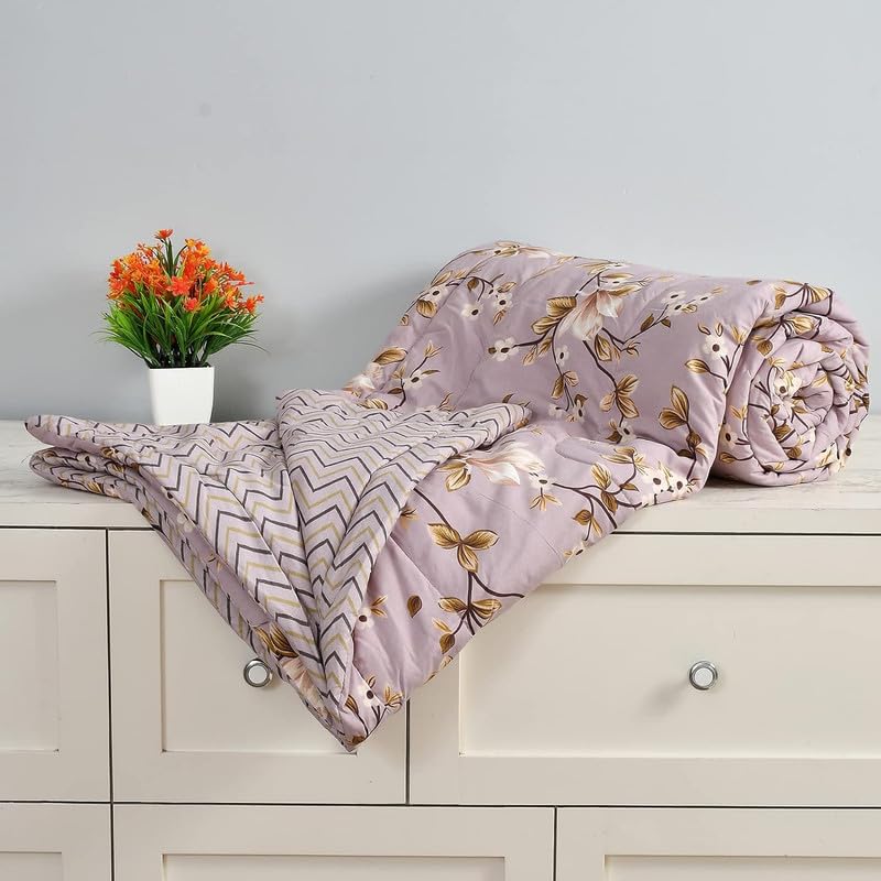 Mauve King Size Printed AC Comforter with 1 Bedsheet & 2 Pillow Covers | Ultra Soft 4 Pc Bedding Set