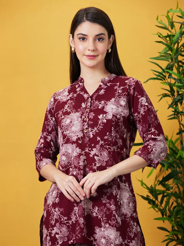 AV2 Women Rayon Maternity Tunic & Bottom Coord Set Maroon XL(2426BXL)