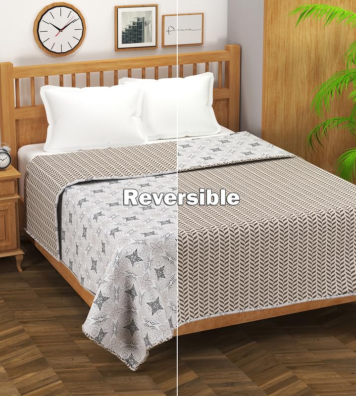 Pure Cotton 120 GSM Reversible Soft Lightweight Printed Single Bed Blanket/AC Dohar/Skin Friendly Dohar-152 x 225 cm - Off White & Black