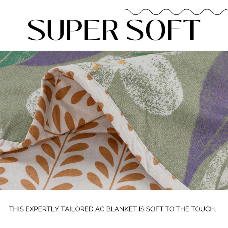 Pure Cotton 120 GSM Reversible Soft Lightweight Printed Single Bed Blanket/AC Dohar/Skin Friendly Dohar-152 x 225 cm - Light Green & Beige