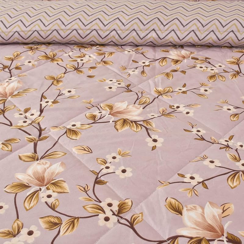 Mauve King Size Printed AC Comforter with 1 Bedsheet & 2 Pillow Covers | Ultra Soft 4 Pc Bedding Set