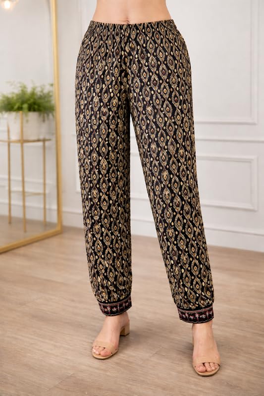 Rayon Afghani Kurta Pant with Dupatta Set for Women | Suit Set with Handwork and Prints with Matching Afghani Pants and Dupatta | Kurti Pant with Dupatta Set | 3 pcs Suit Set | Black |XL
