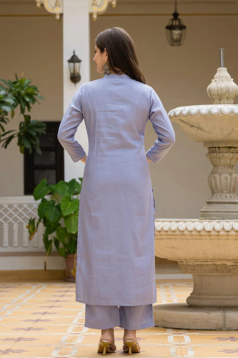 Women's Silk Blend Solid Straight Kurta Pant with Dupatta Set