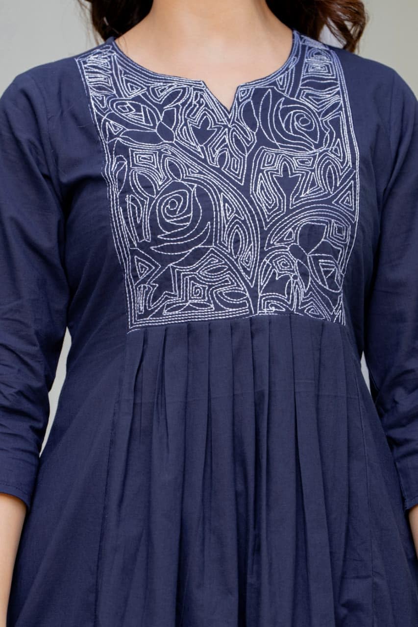 Women's Cotton Anarkali Embroidered Kurta Palazzo Pant Dupatta Set for Women, 3 Piece Kurti Set with Dupatta Straight Kurta Set for Party, Office Wear Ethnic Salwar Suit - Blue, 3XL-46