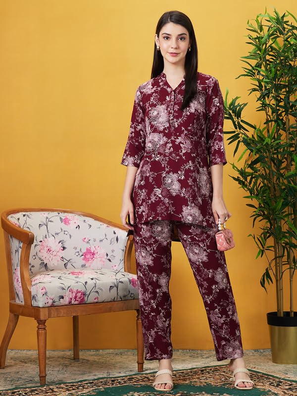AV2 Women Rayon Maternity Tunic & Bottom Coord Set Maroon XL(2426BXL)