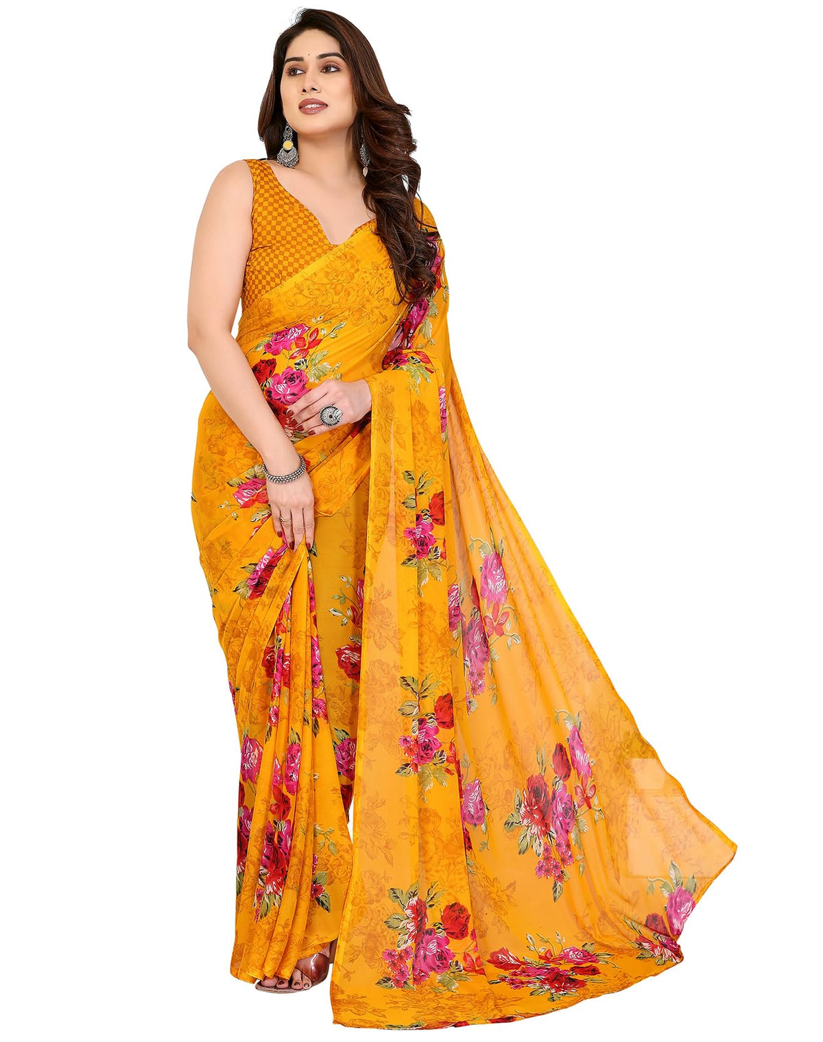 Yashika Women Georgette Floral Printed Saree Blouse Material |saree for Women | Saree | New Sari | Latest Saree_AZ-YS-P12-APEXA YELLOW