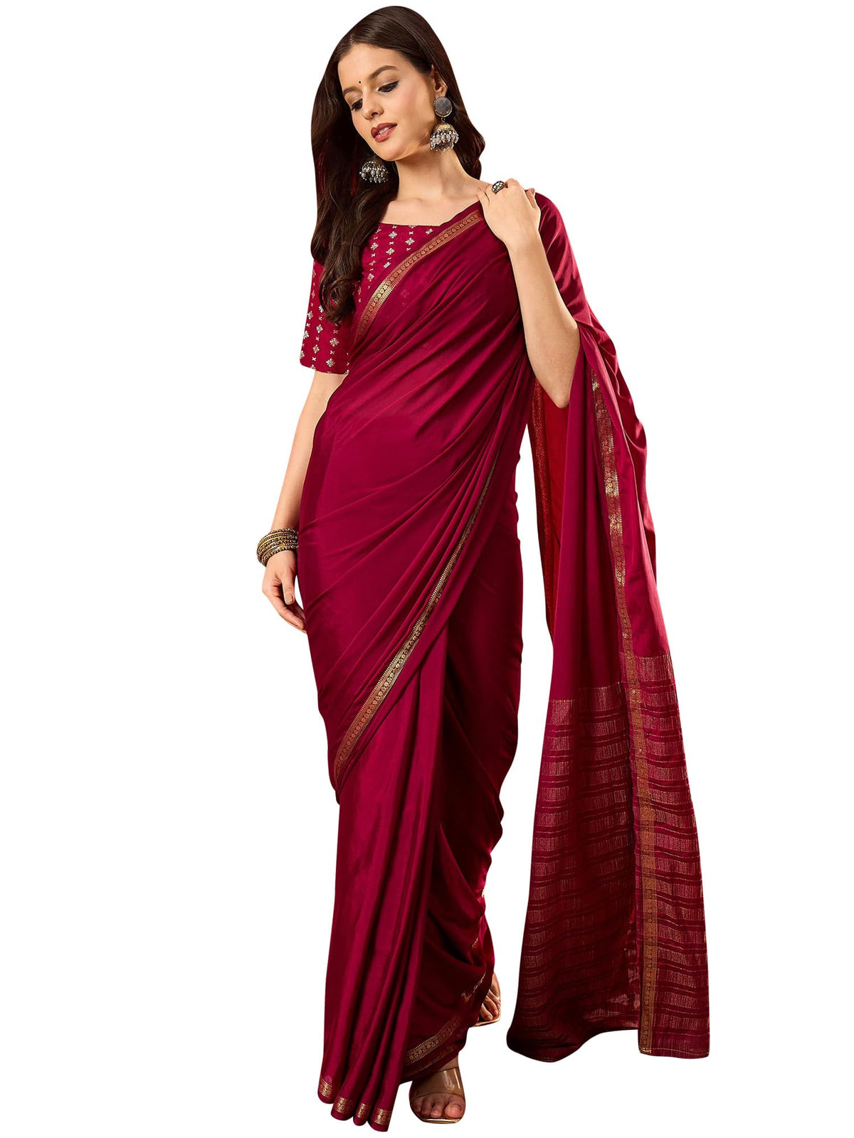 Women's Kanjivaram Woven Soft Silk Saree With Blouse Piece