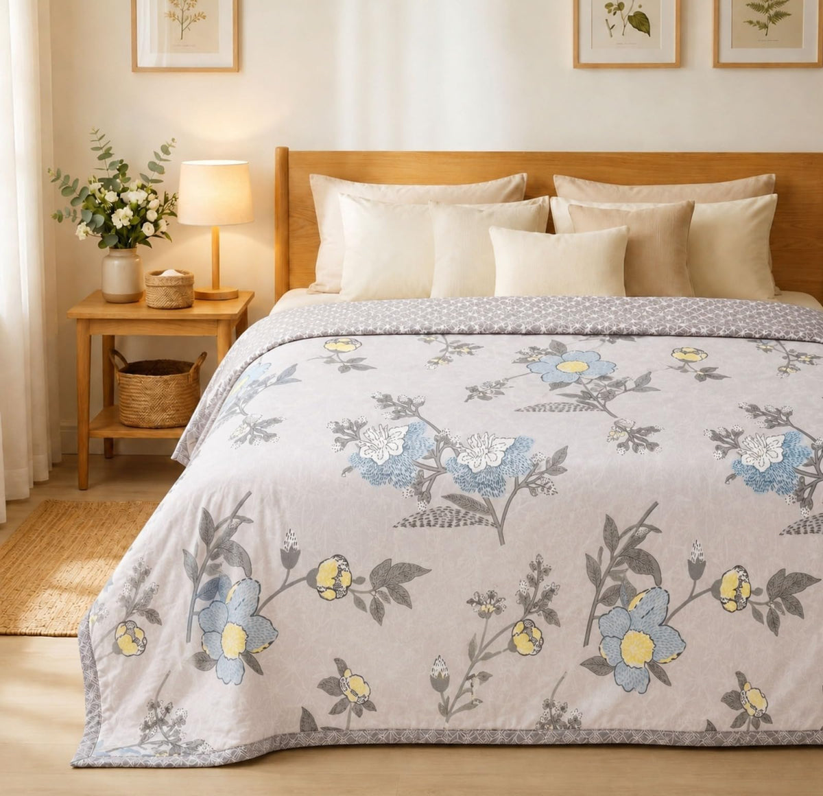 Cotton AC Blanket for Single Bed (152 x 225 cm) | Reversible Soft Lightweight All-Season Blanket | Skin-Friendly & Breathable Comforter (Blue Lagoon), Single