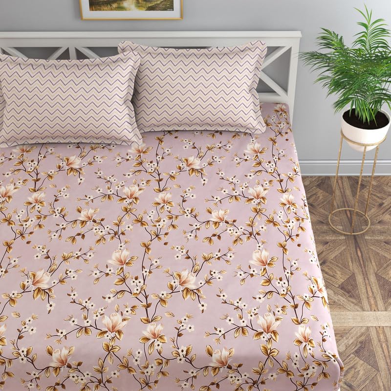 Mauve King Size Printed AC Comforter with 1 Bedsheet & 2 Pillow Covers | Ultra Soft 4 Pc Bedding Set
