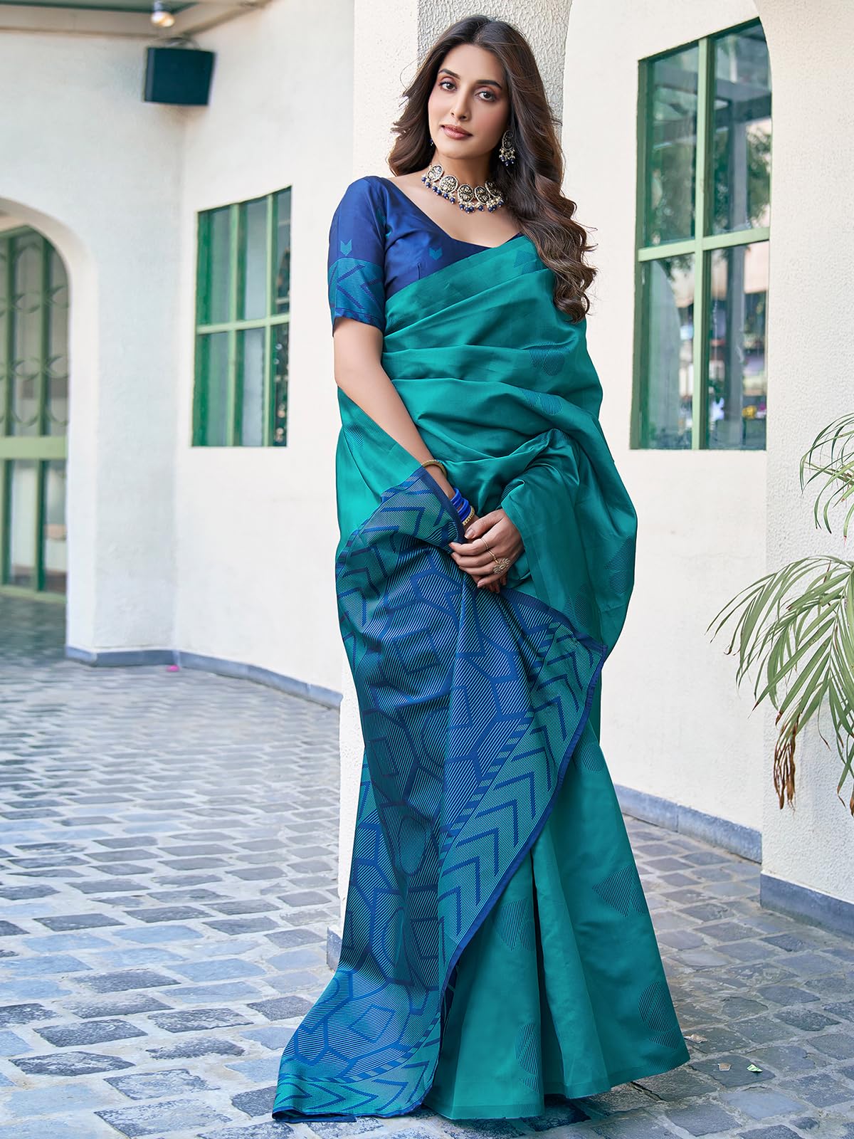 SAMAH Women's Banarasi Silk Saree with Unstitched Blouse Piece