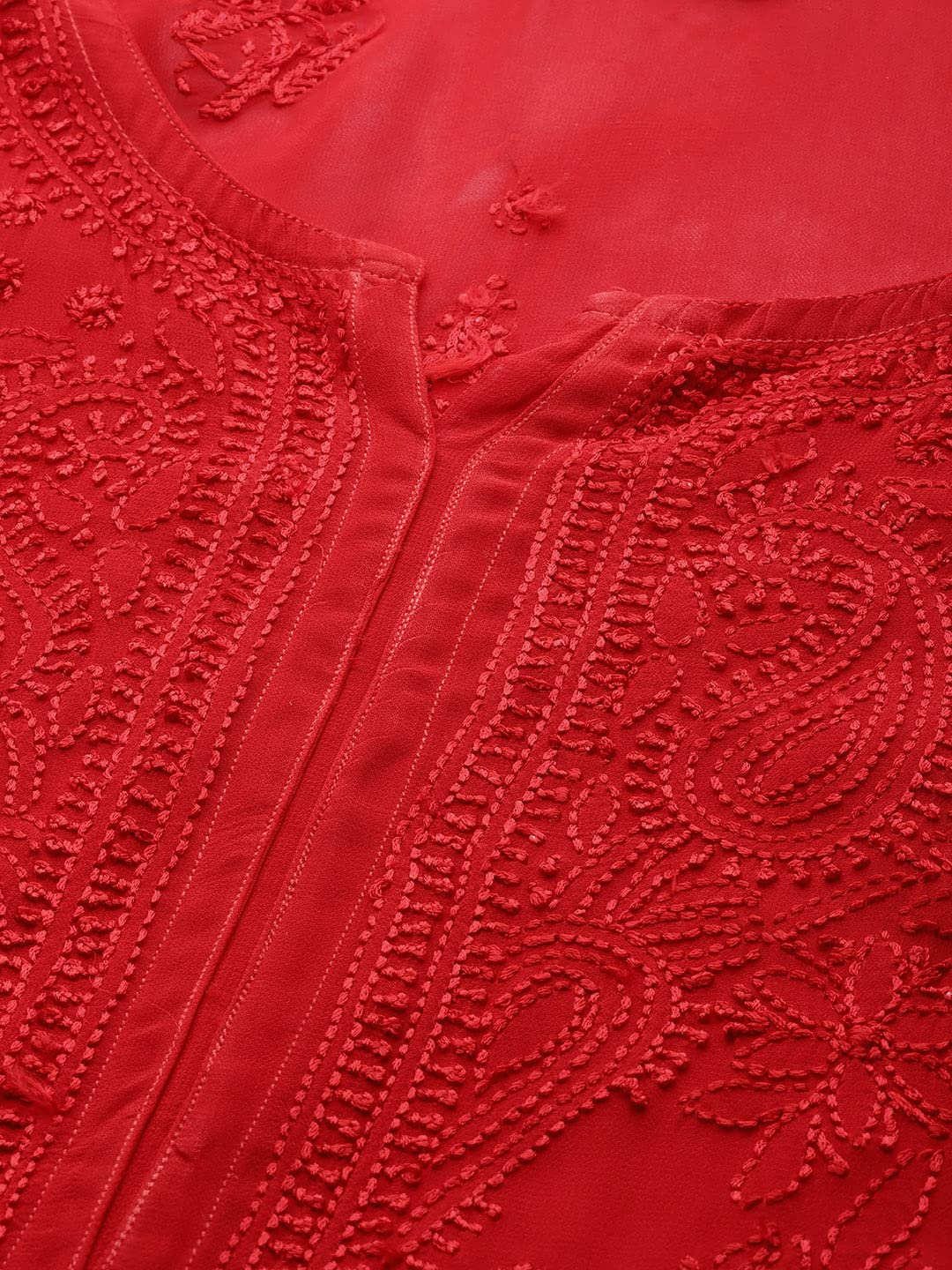 Ada Hand Embroidered Chikankari Red Viscose Kurta for Women A411184 (M)