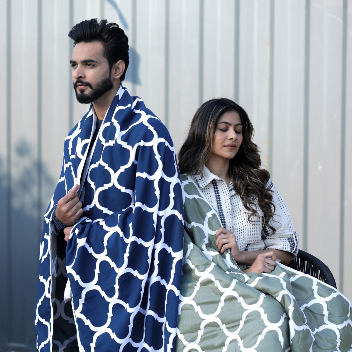 120 GSM Microfiber Single Dohar | Soft & Lightweight Throw Blanket | Cozy & Breathable | All-Season Comfort | 210 x 140 CM | Moroccan Pattern | Deep Blue