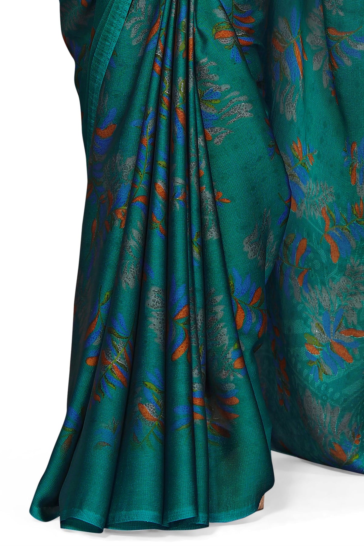 MIRCHI FASHION Chiffon Georgette Floral Print ed Sarees for Women with Blouse Piece (39195A - Turquoise, Orange)