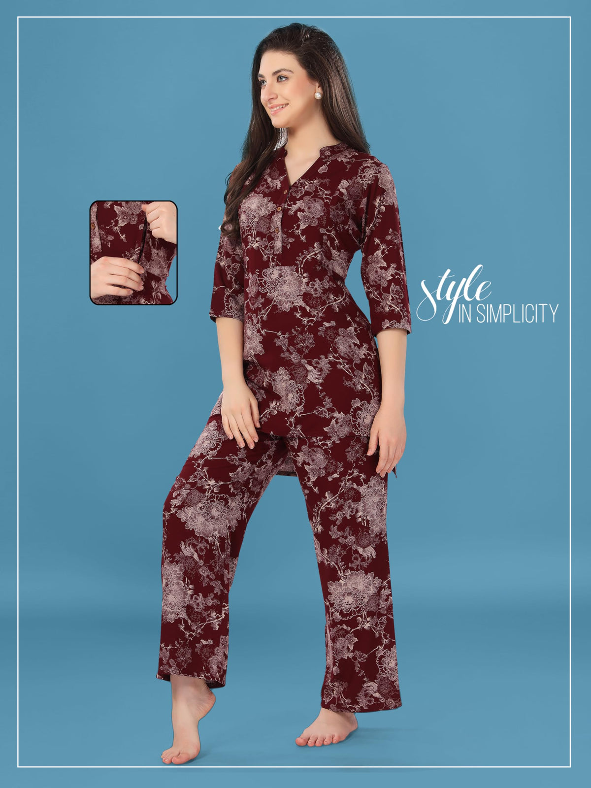 AV2 Women Rayon Maternity Tunic & Bottom Coord Set Maroon XL(2426BXL)