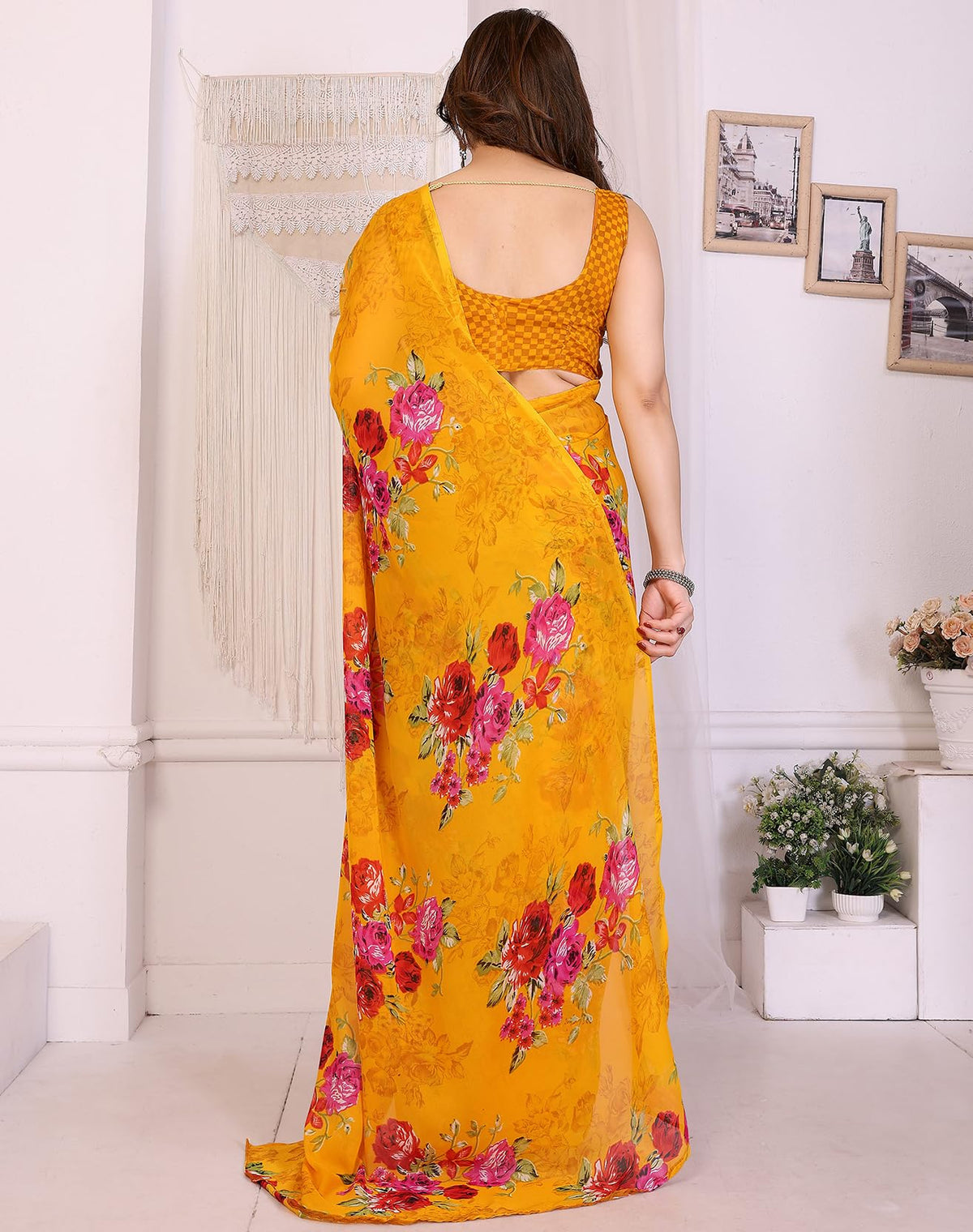 Yashika Women Georgette Floral Printed Saree Blouse Material |saree for Women | Saree | New Sari | Latest Saree_AZ-YS-P12-APEXA YELLOW