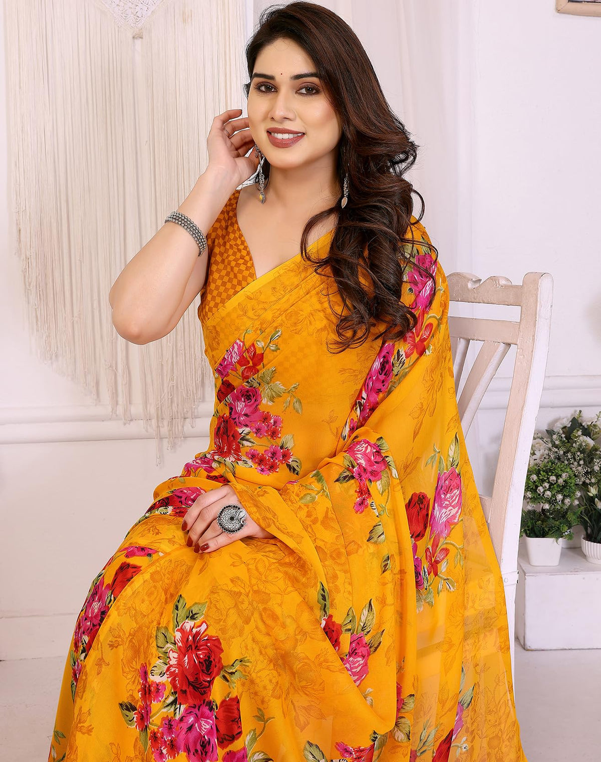 Yashika Women Georgette Floral Printed Saree Blouse Material |saree for Women | Saree | New Sari | Latest Saree_AZ-YS-P12-APEXA YELLOW