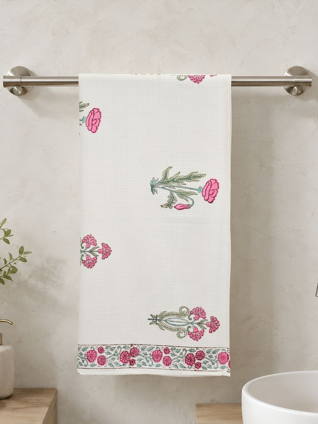 Pink Blossom Waffle Cotton Towel
